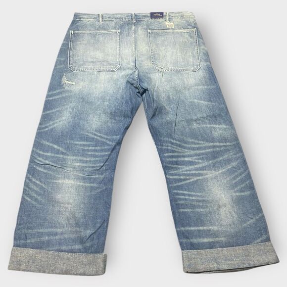 Polo Ralph Lauren Relaxed Straight Distress Repaired Carpenter Jeans 38x32 (c) - Picture 6 of 12